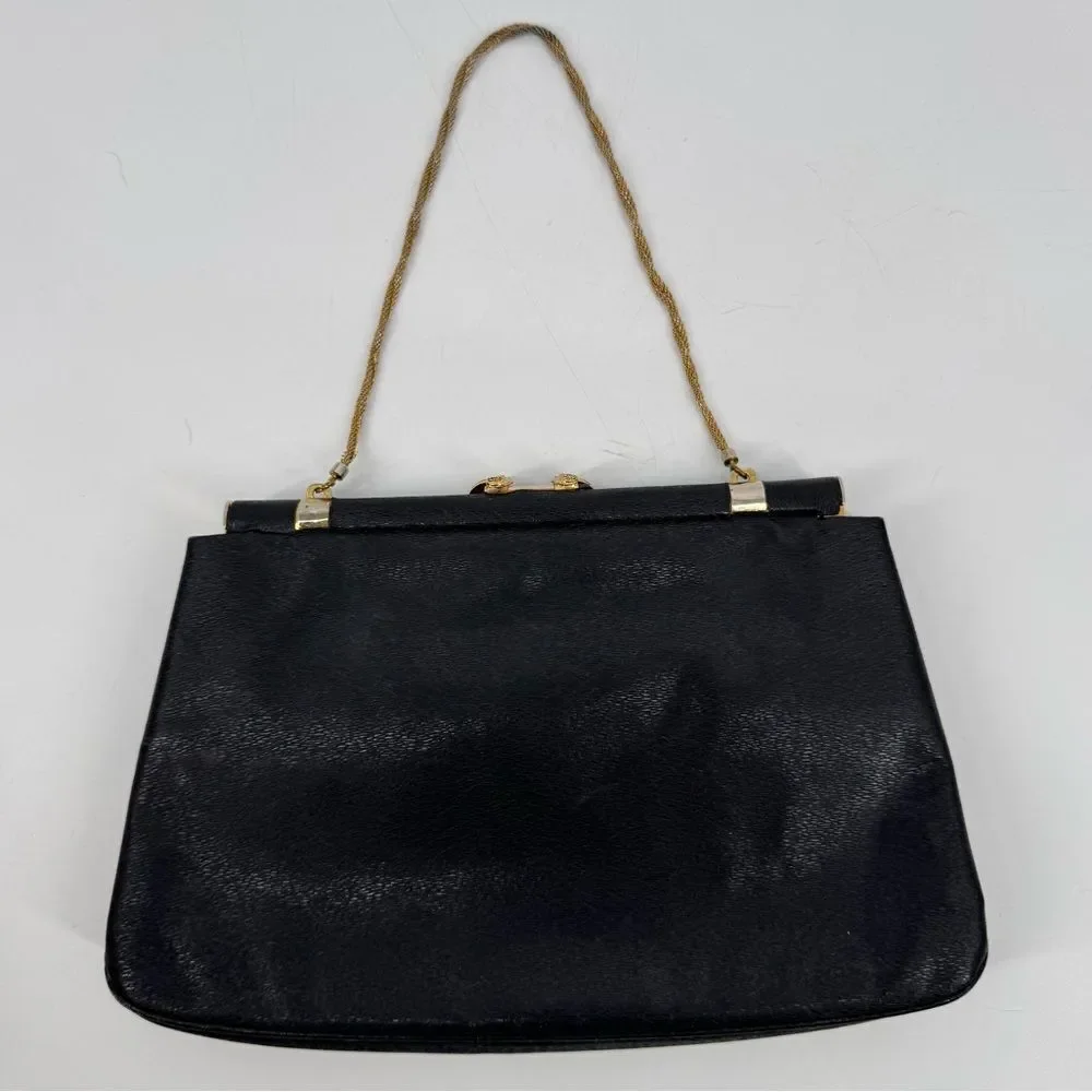 Vintage 50s-60s Rosenfeld Black‎ Leather Evening Clasp Bag